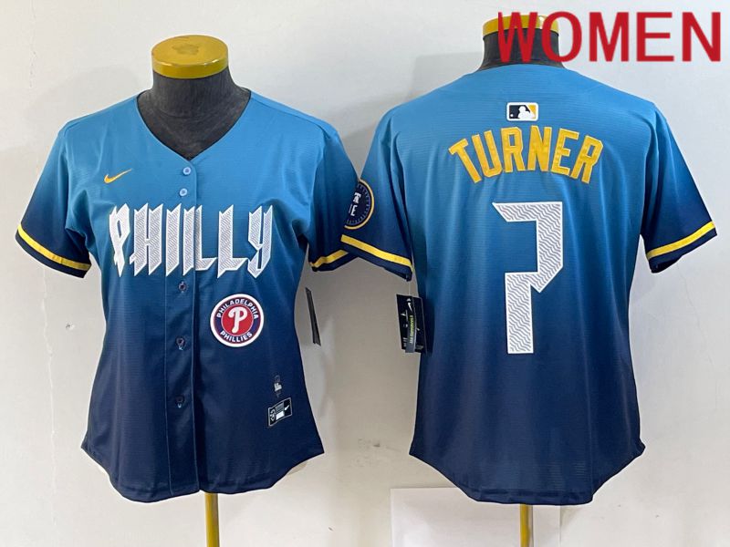 Women Philadelphia Phillies #7 Turner Blue City Edition Nike 2024 MLB Jersey style 5